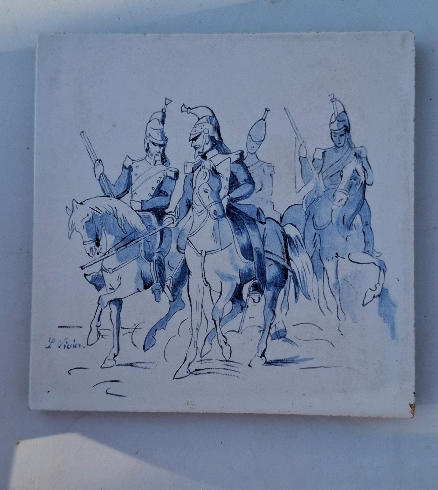 cavalerie te paard , gesigneerd, Antiek en Kunst, Antiek | Wandborden en Tegels, Ophalen of Verzenden