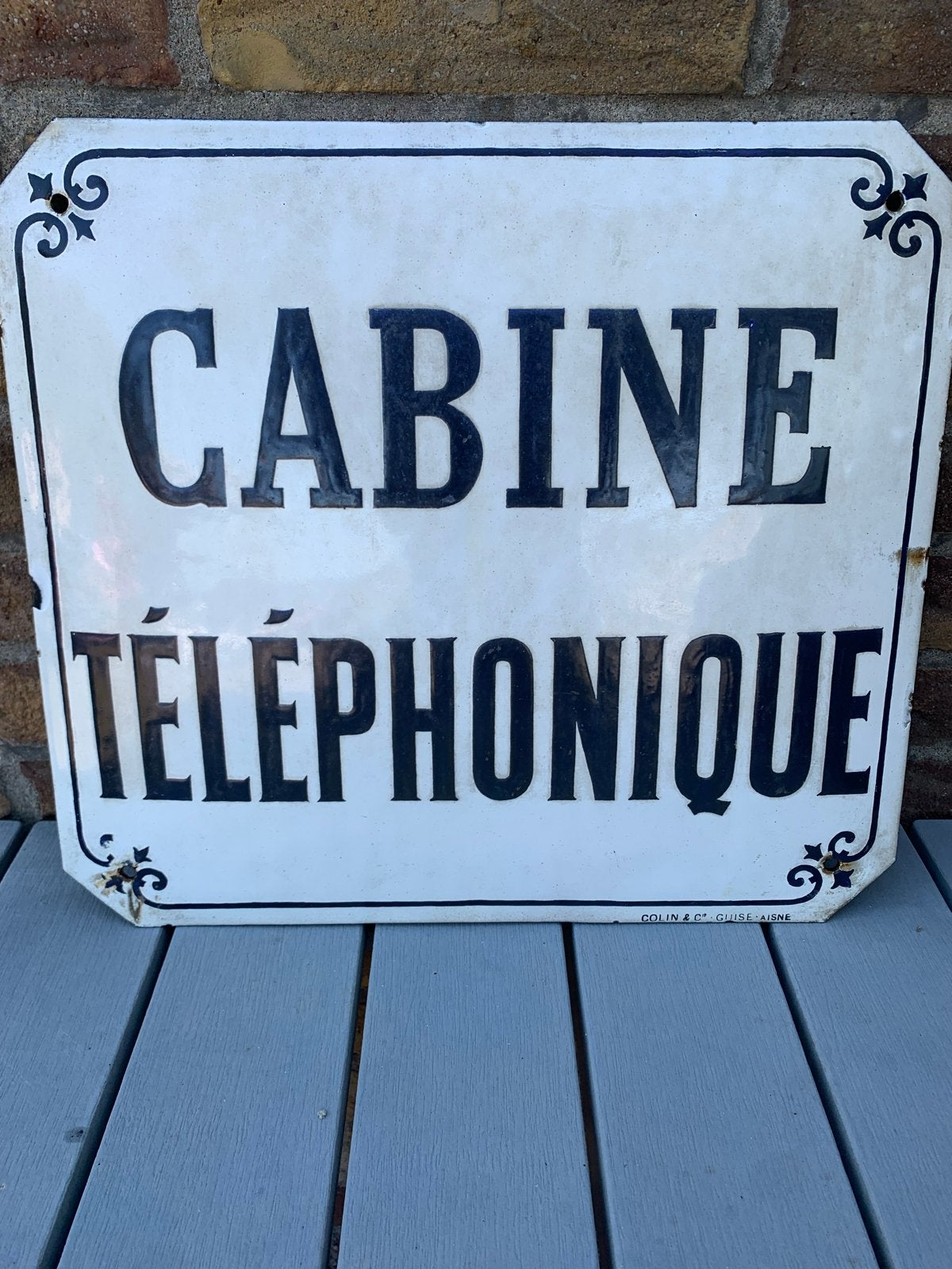 Antiek Gebold Frans Emaille Bord - Cabine Téléphonique, Ophalen of Verzenden