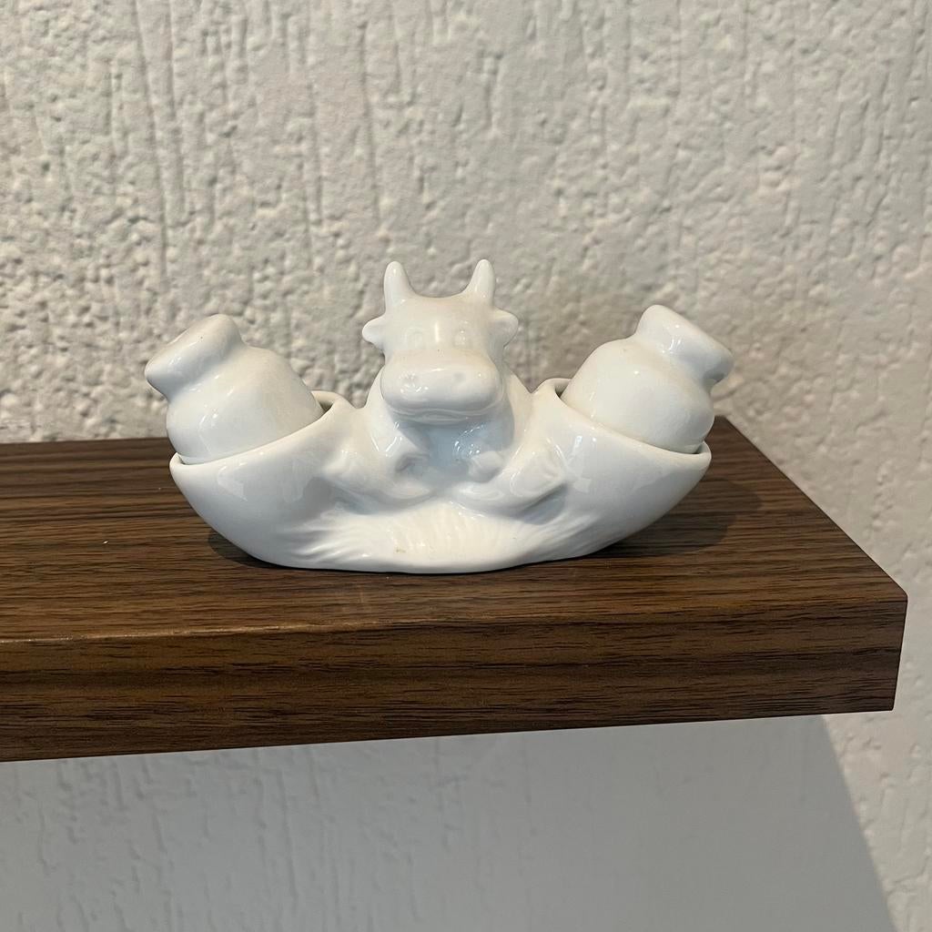 Vintage keramisch zoutstel - koe met melkkannen, Ophalen of Verzenden