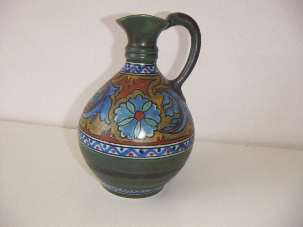 Zuid Holland Gouda plateel keramiek kan/ vaas jr.1919. Anjer, Antiek en Kunst, Ophalen of Verzenden