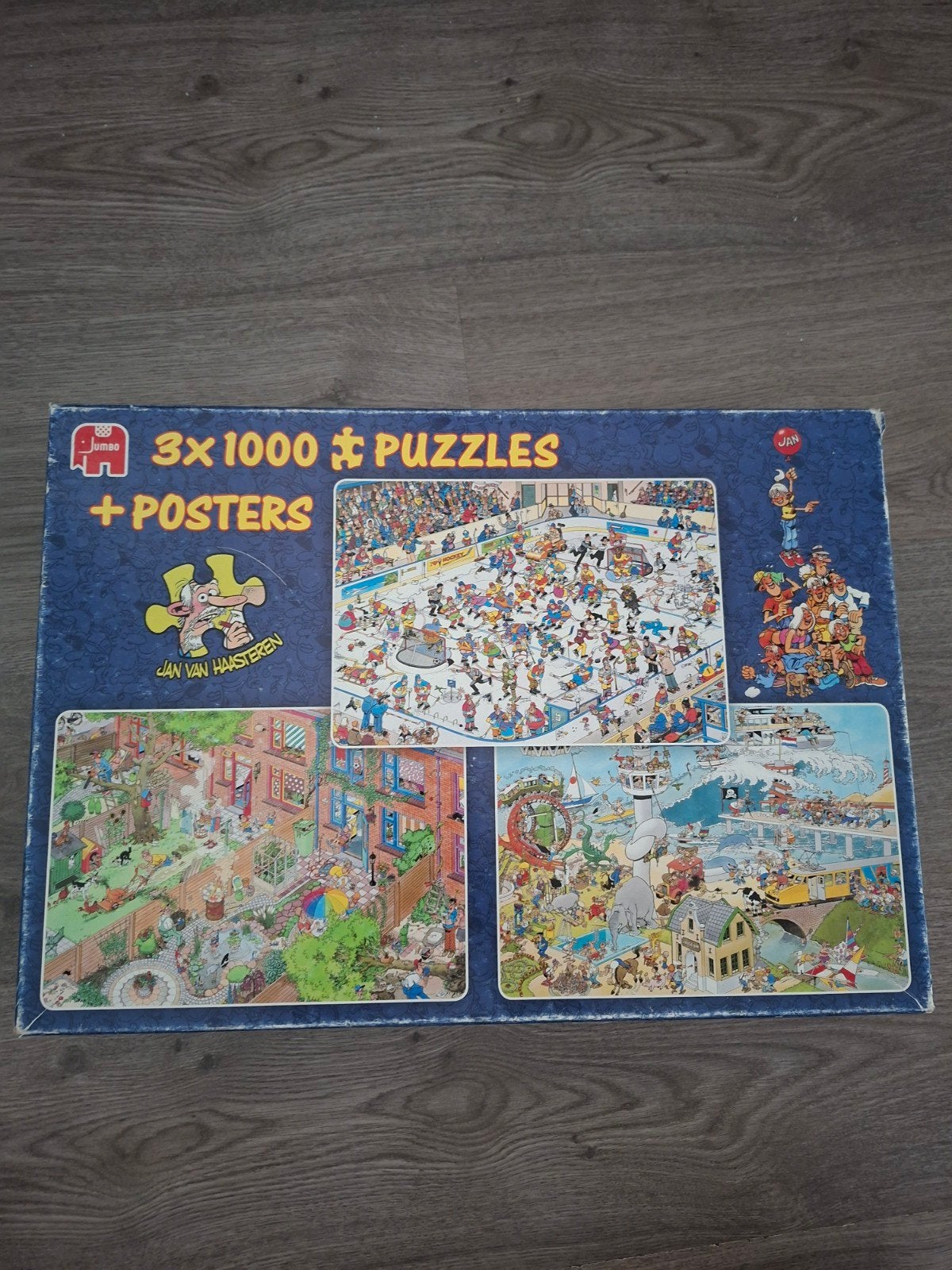 Jan van Haasteren 3x1000 Puzzels + Posters, Ophalen of Verzenden, 500 t/m 1500 stukjes, Gebruikt, Legpuzzel