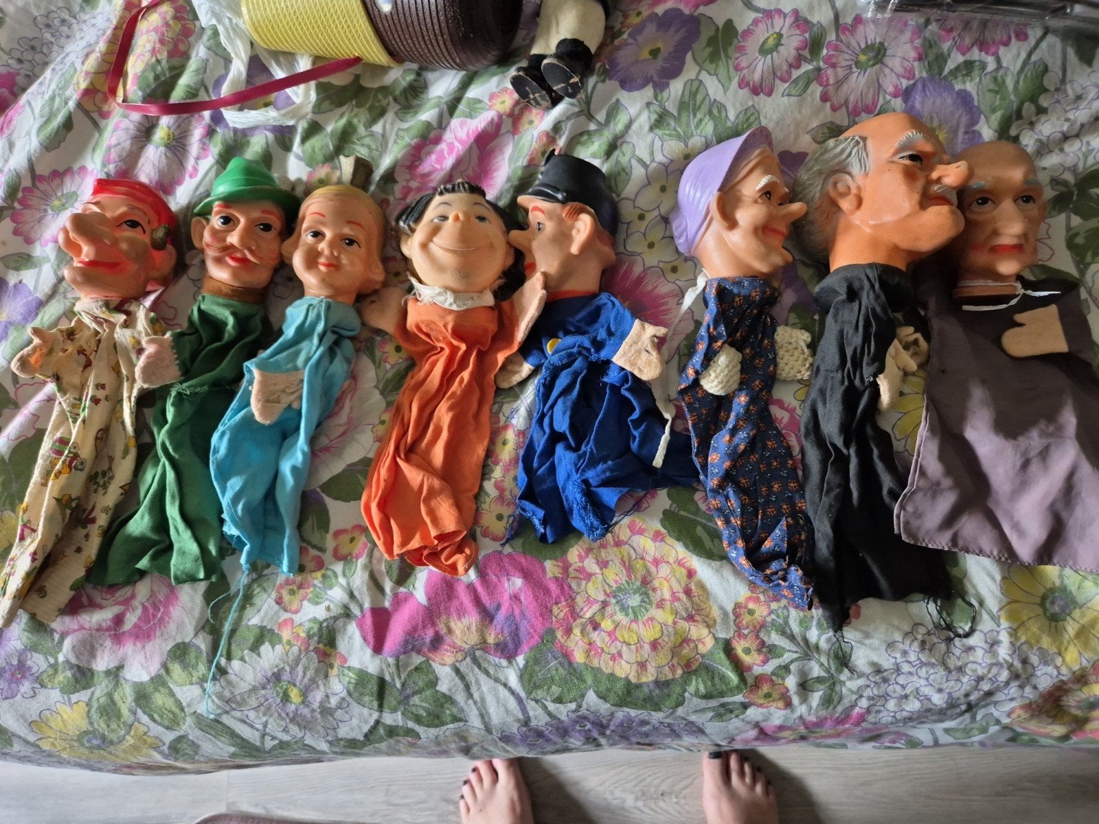Vintage handpoppen met poppenkast, Ophalen of Verzenden, Gebruikt, Overige typen
