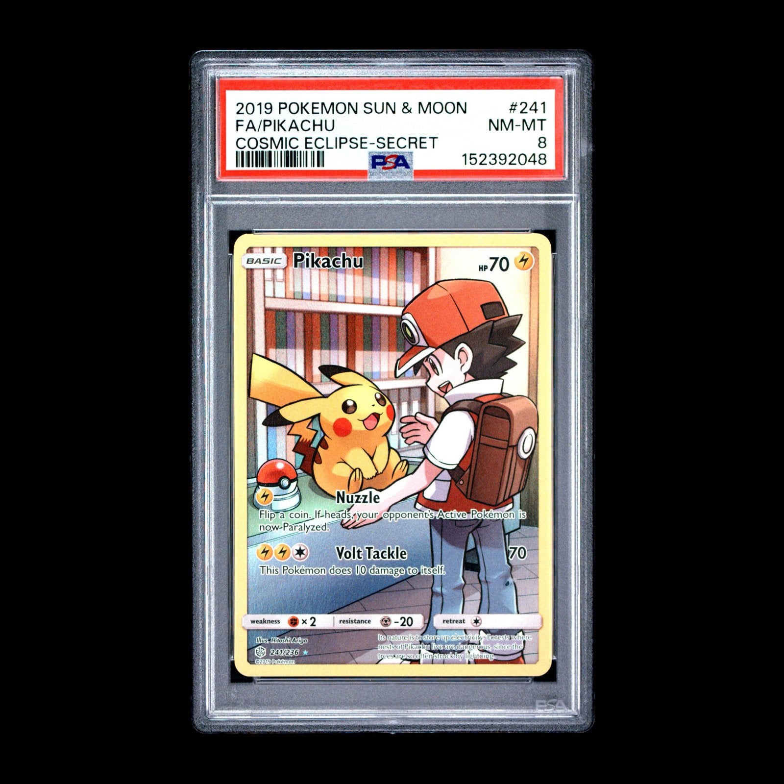 Pikachu & Red 241 Cosmic Eclipse PSA 8 Pokémon Kaart, Ophalen of Verzenden, Zo goed als nieuw, Losse kaart