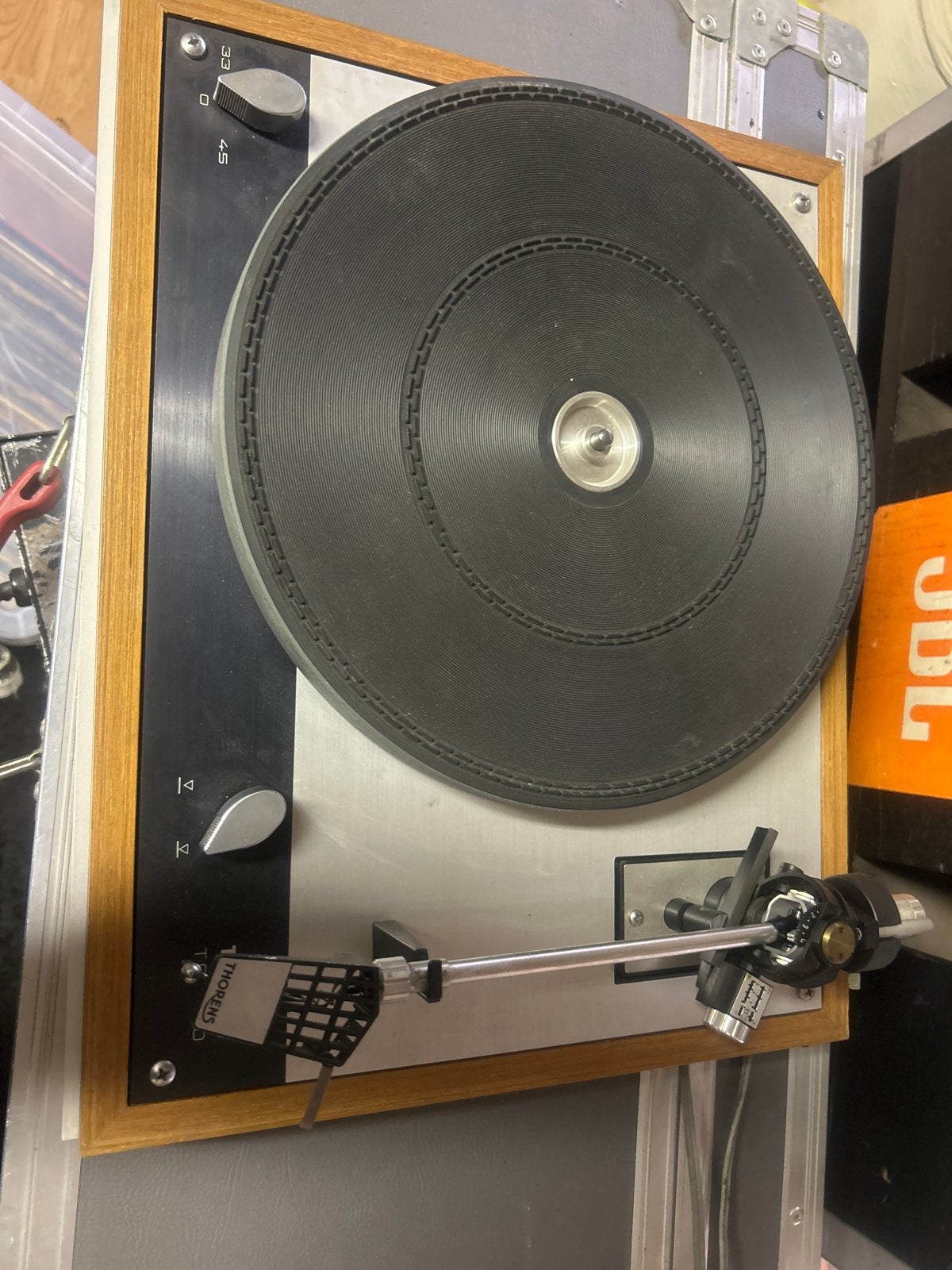 Werkende Thorens TD 160 platenspeler met beschadigde kap, Ophalen of Verzenden, Gebruikt, Platenspeler, Thorens