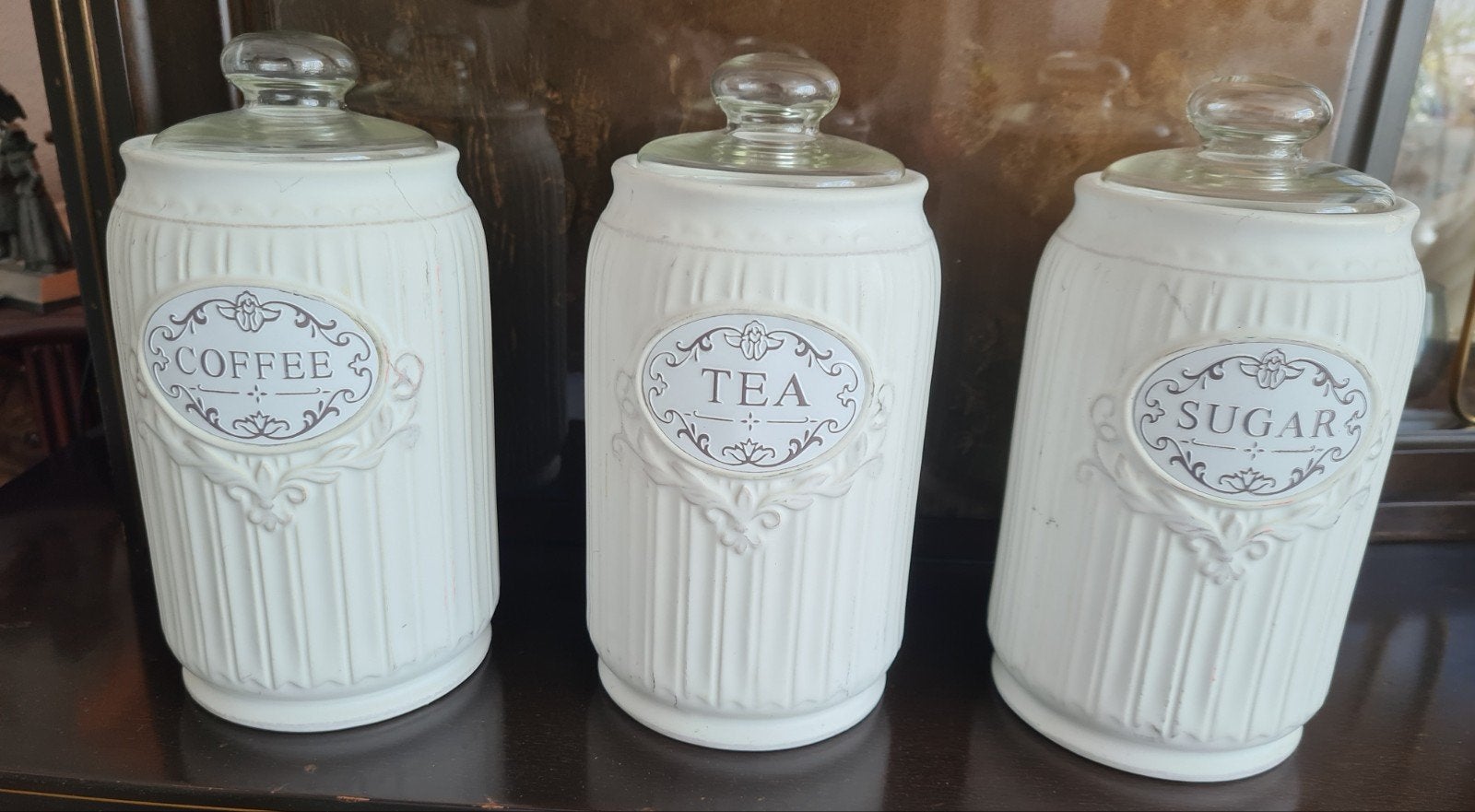 Riverdale Collection Voorraadpotten Koffie Thee Suiker, Gebruikt, Ophalen of Verzenden, Voorraadpot, Steen/keramiek
