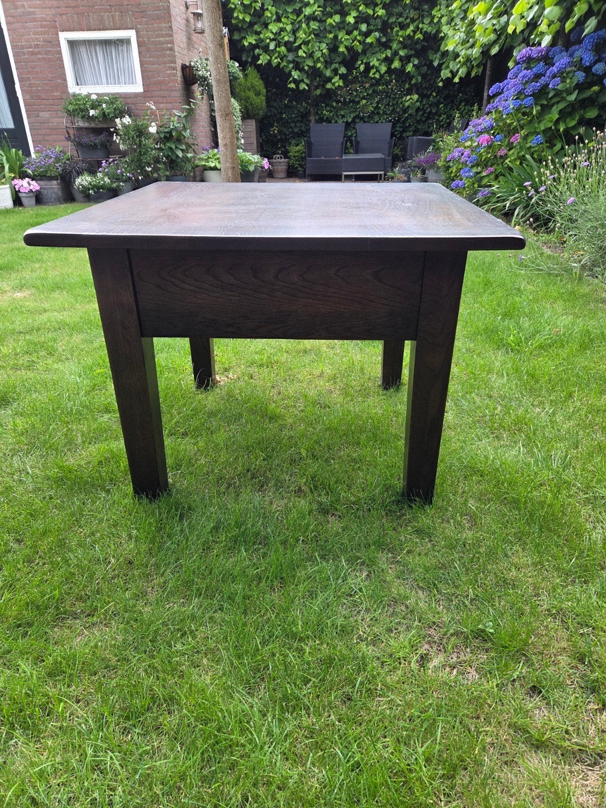Eiken hoektafel 80lx80bx60h, Huis en Inrichting, Tafels | Bijzettafels, Ophalen, Rechthoekig, Hout, 75 cm of meer