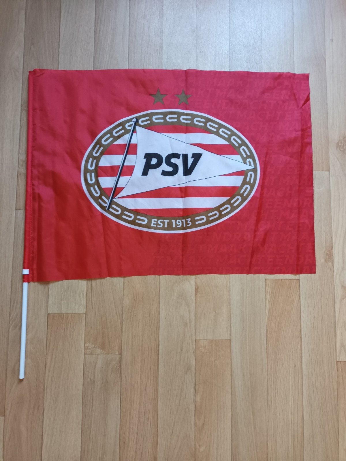 PSV vlag rood rode met logo ong 67 x 50 cm met stok 70 cm, Ophalen of Verzenden, Gebruikt