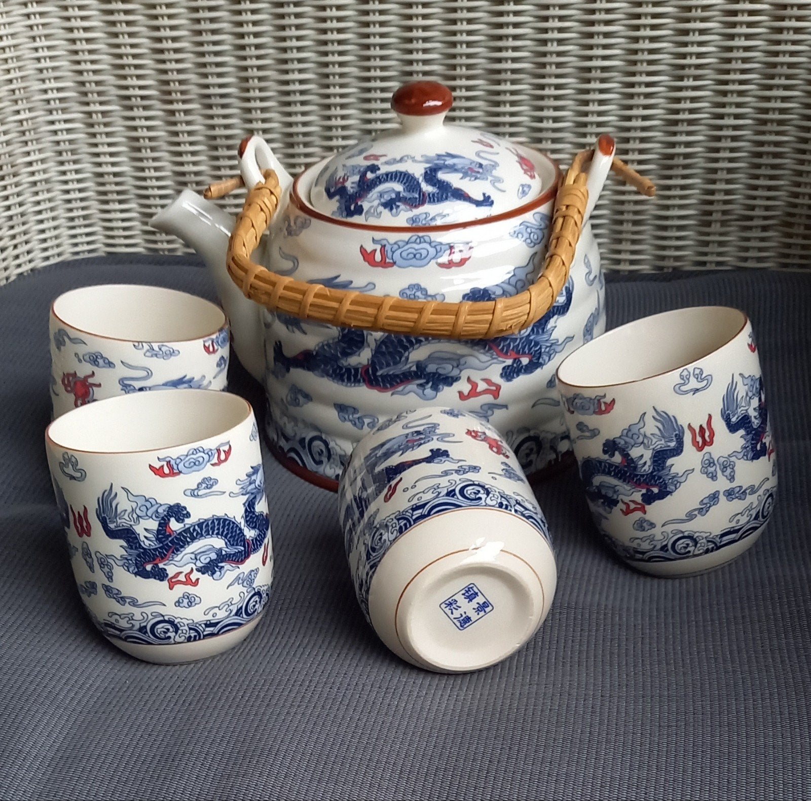 vintage theepot met bekers chinees porselein, Ophalen of Verzenden