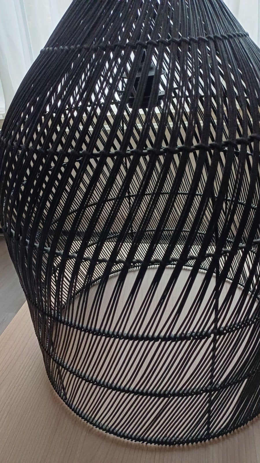Zwarte Rotan Bamboe Hanglamp - Gevlochten Design, Ophalen, Zo goed als nieuw, Natuurlijk materiaal, Boho, Scandinavisch, Modern