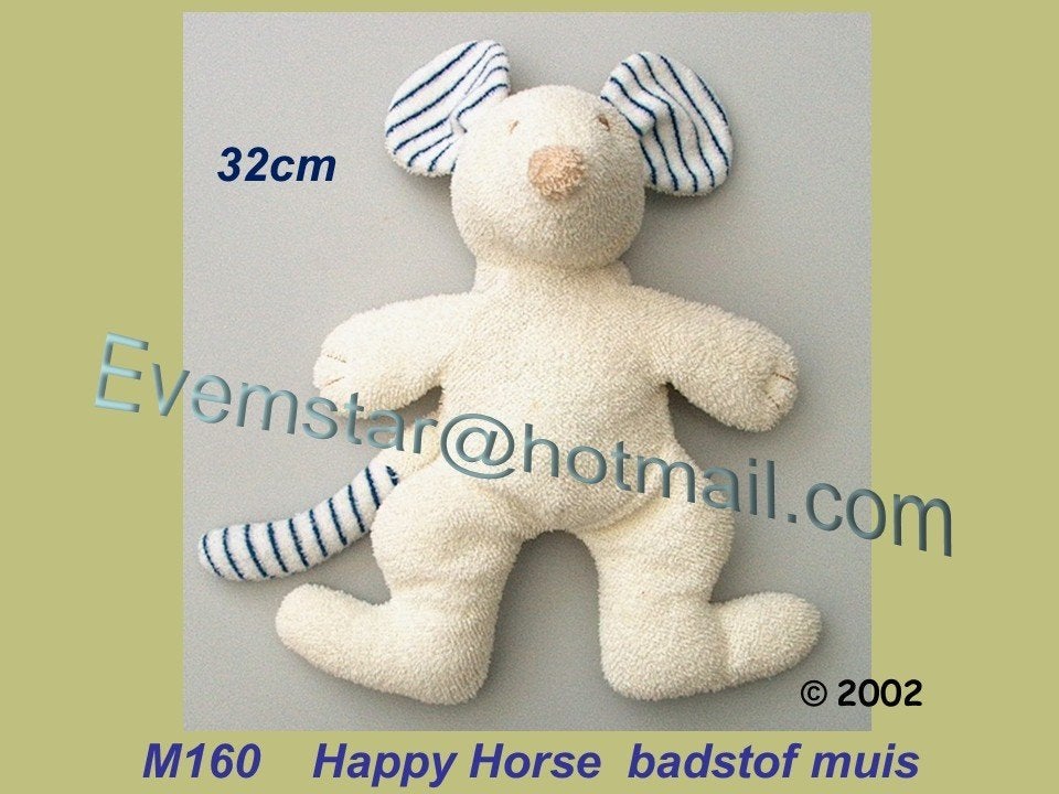M160 Muis – Happy Horse : ecru / blauw badstof muisje (32cm), Kinderen en Baby's, Speelgoed | Knuffels en Pluche, Ophalen, Zo goed als nieuw