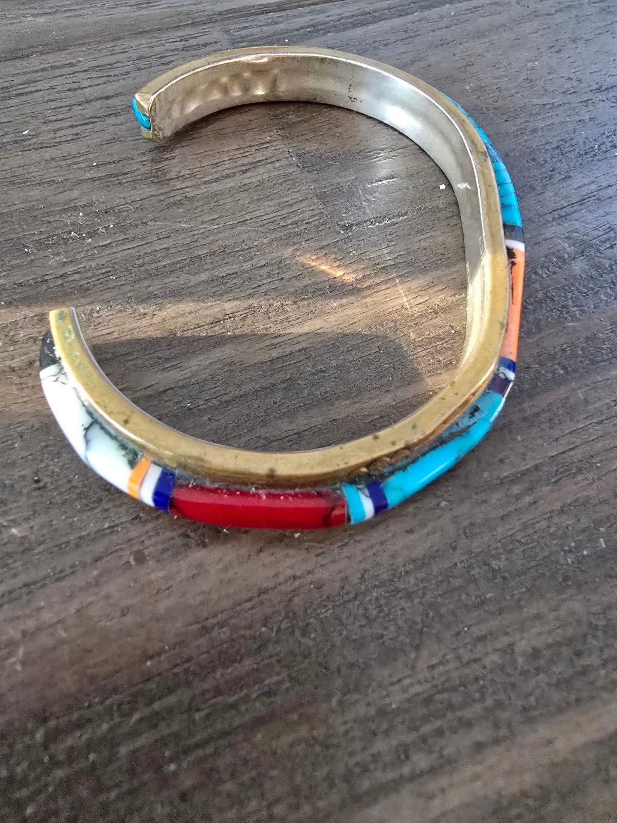 Vintage Native American STERLING zilveren NEZ inlay cuff, Ophalen of Verzenden, Gebruikt, Zilver, Zilver