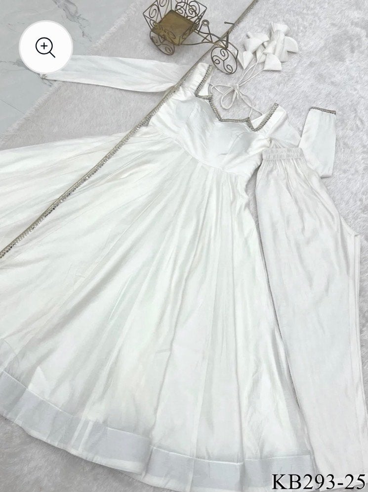 Witte Indiase Anarkali Jurk Set - Maat XS, Wit, Zo goed als nieuw, Onder de knie, Ophalen