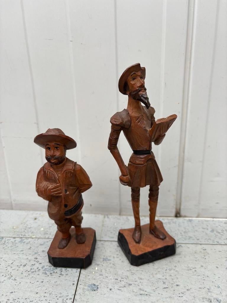Houten beeldjes Don Quichot en Sancho Panza, Antiek en Kunst, Kunst | Beelden en Houtsnijwerken, Ophalen