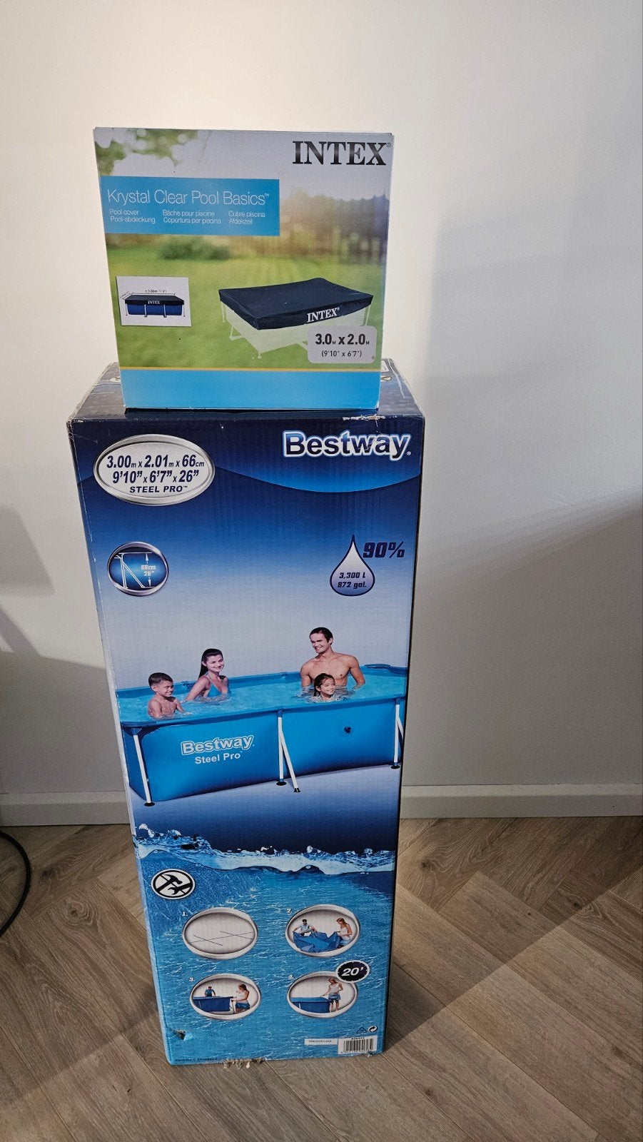 Bestway Steel Pro Zwembad met Intex afdekzeil, Ophalen, Nieuw, Opzetzwembad, 200 tot 400 cm
