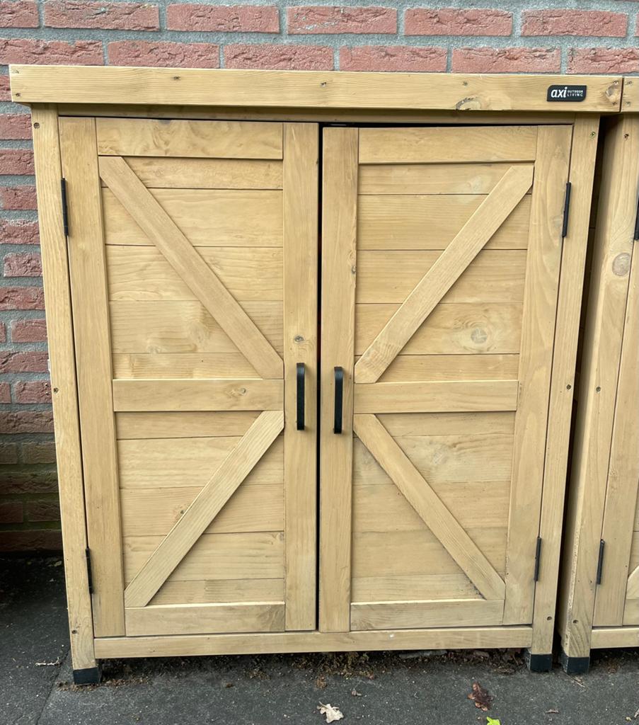 Houten tuinkast (2x) met metalen blad (93x80x45), Tuin en Terras, Bergingen en Tuinkasten, Ophalen, Zo goed als nieuw, Hout, Overige typen