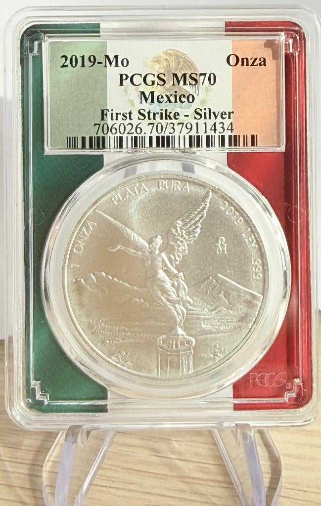 2019 Mexico Onza Libertad 1 oz silver PCGS MS70 FS Flag, Postzegels en Munten, Ophalen, Midden-Amerika, Losse munt, Zilver