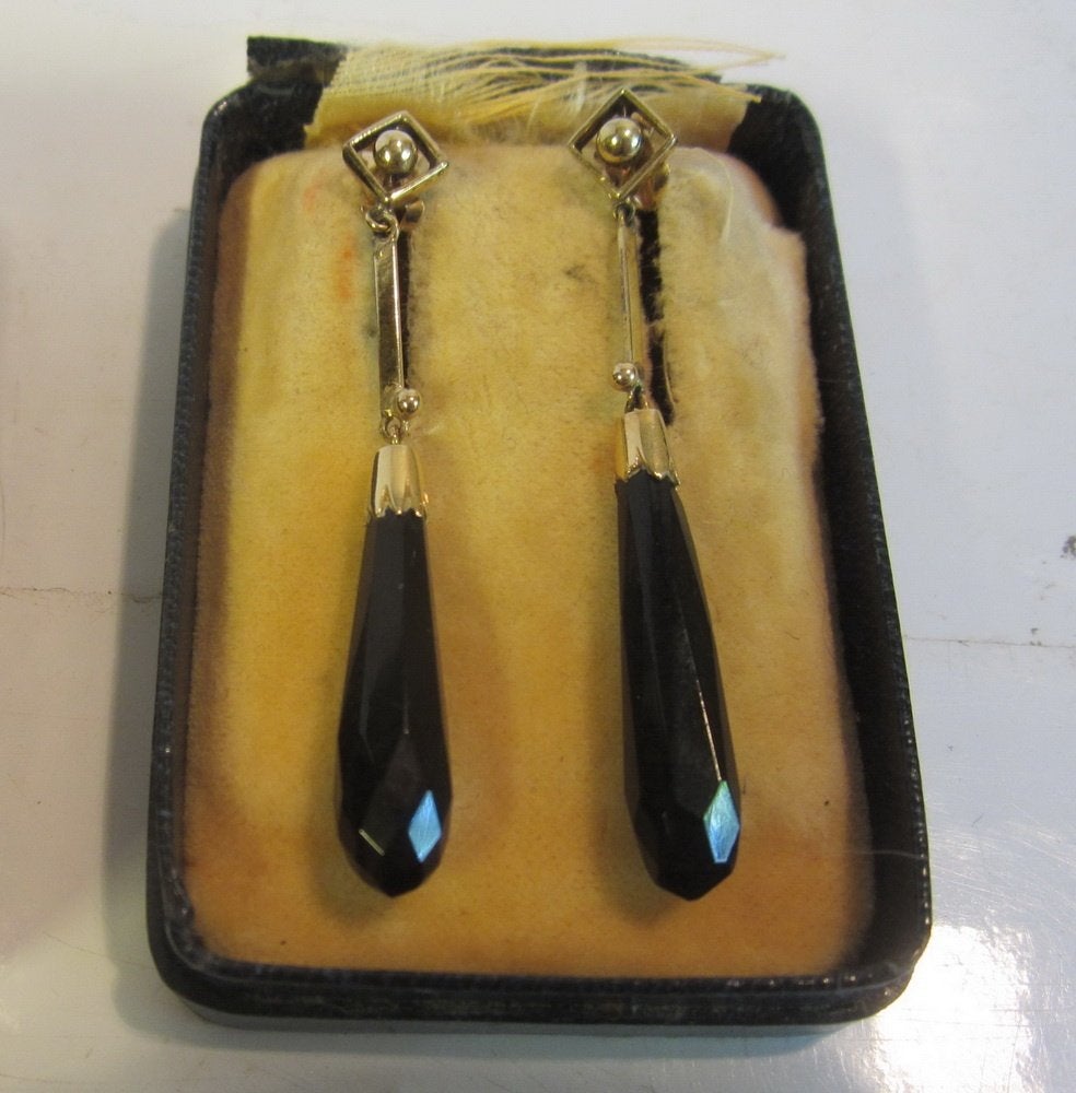 Antieke 15 kt gouden oorbellen, drop earrings met onyx, Sieraden, Tassen en Uiterlijk, Antieke sieraden, Verzenden, Goud, Oorbellen