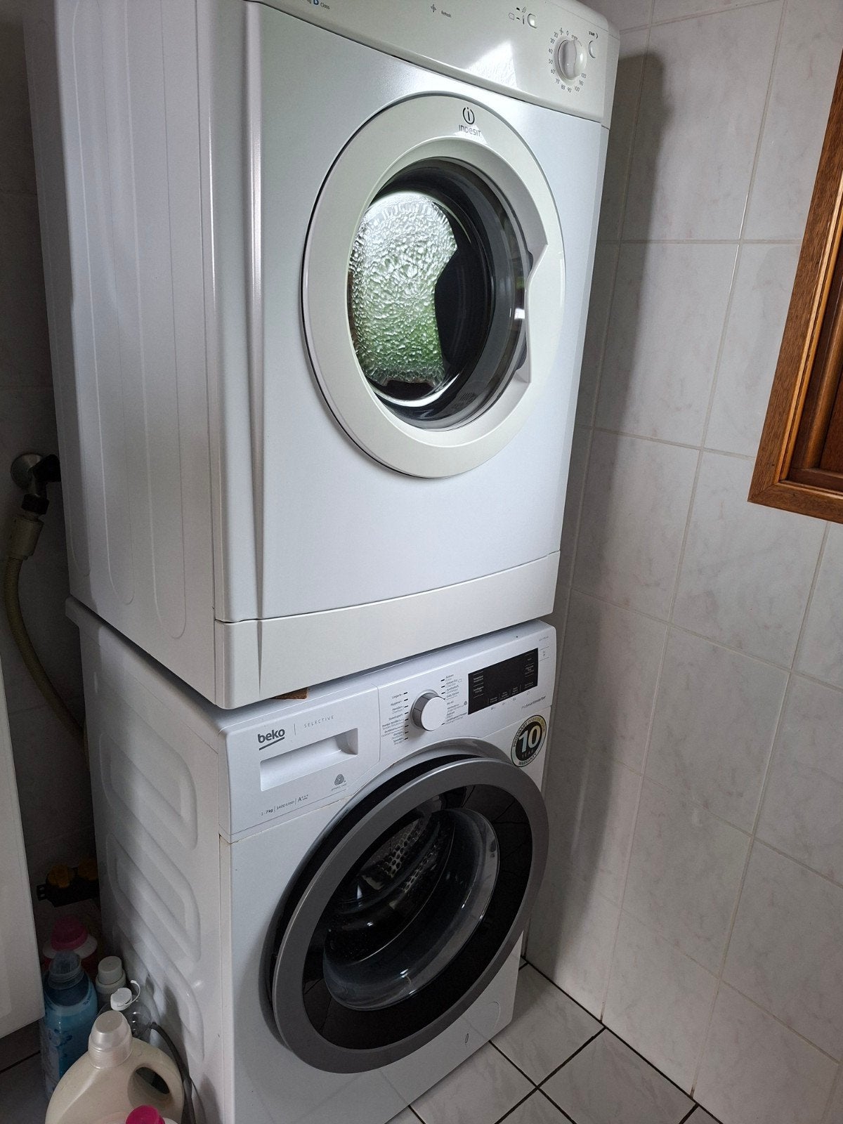 Beko Wasmachine 7kg 1400 toeren & Indesit Wasdroger 7kg, Ophalen, Gebruikt, Minder dan 85 cm, Voorlader