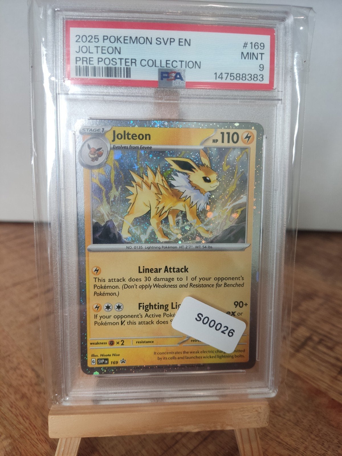 Pokemon Jolteon cosmos holo pre poster collection psa 9, Ophalen of Verzenden, Zo goed als nieuw, Losse kaart, Foil