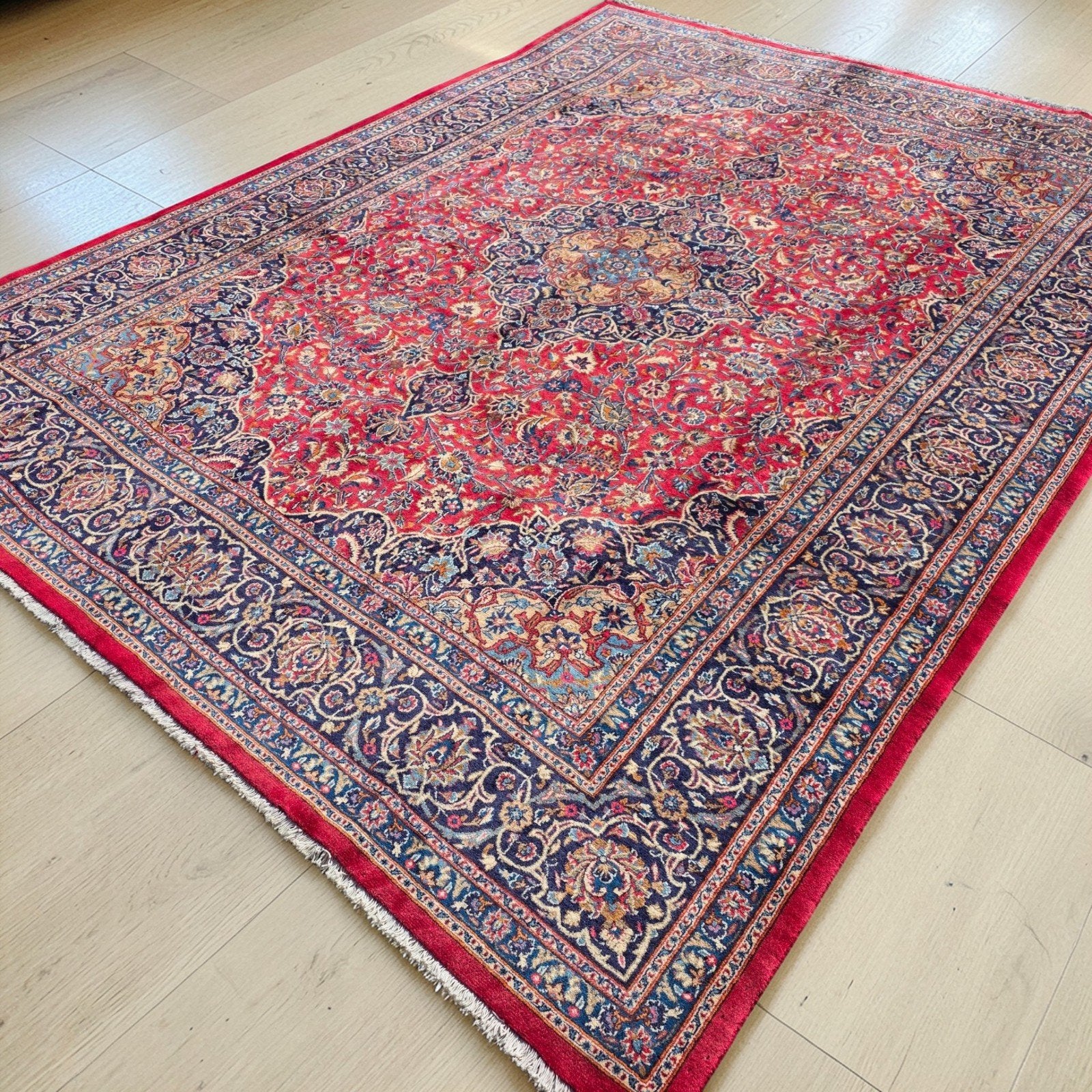 Handgeknoopt perzisch tapijt kashmar 395x300, Huis en Inrichting, Stoffering | Tapijten en Kleden, Info@SlatsAntiek.nl, Perzisch
