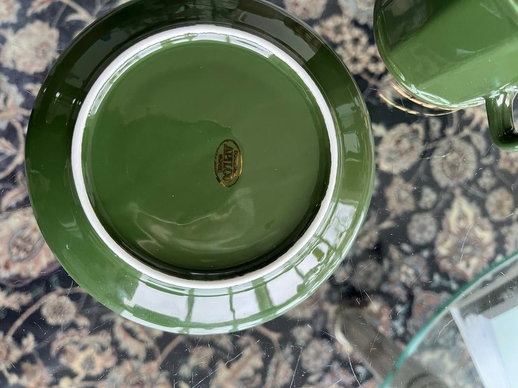 Apilco Porseleinen Koffiekop met Schotel - Donkergroen Goudr, Ophalen of Verzenden