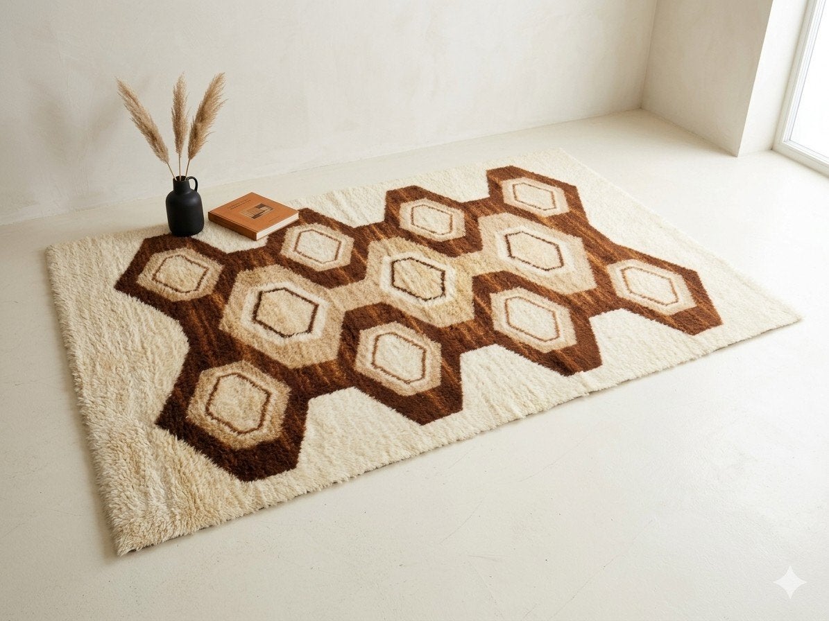 Vintage space age tapijt XXL | Nordmark Union, Huis en Inrichting, Stoffering | Tapijten en Kleden, Ophalen, Bruin, 200 cm of meer