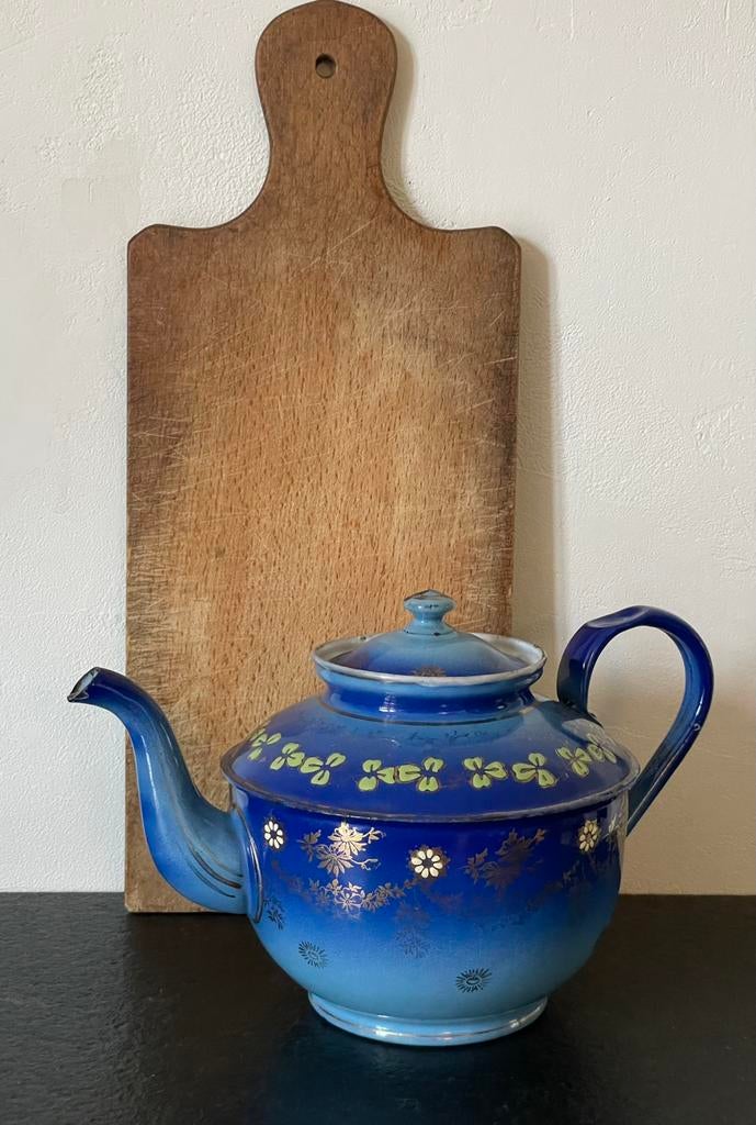 Emaille oude theepot blauw met bloemen, Antiek en Kunst, Antiek | Emaille, Ophalen of Verzenden