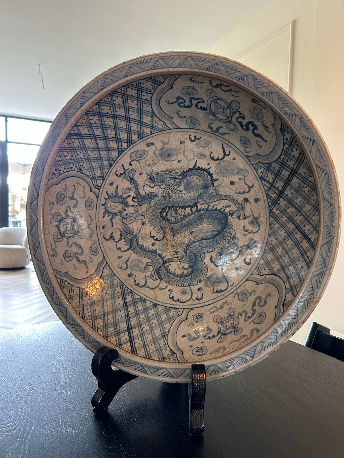 Giga 56cm! Chinese keramische schaal met draak, Antiek en Kunst, Ophalen