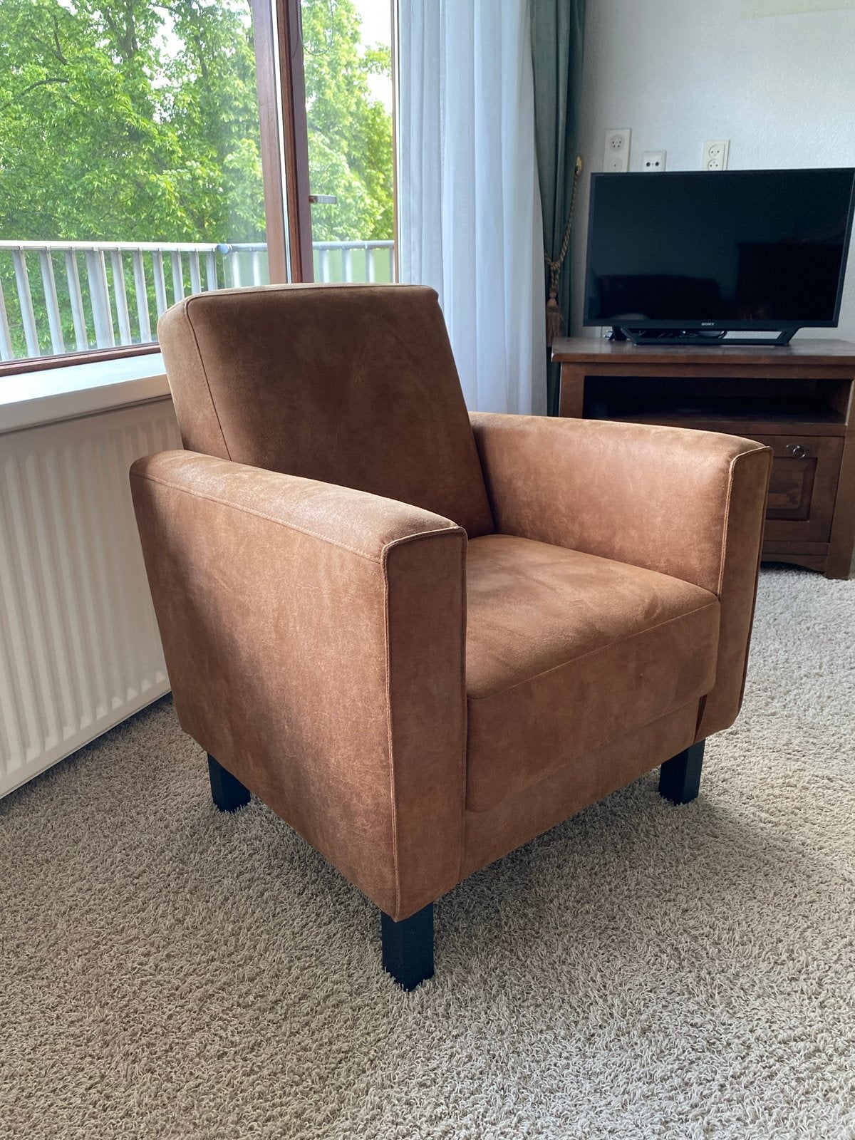 Comfortabele bruine fauteuil/stoel - Zo goed als nieuw, Ophalen, Zo goed als nieuw, Stof, 75 tot 100 cm