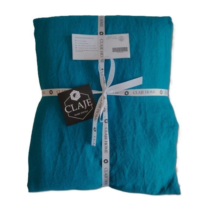 100% linnen dekbedovertrek 240x220 met slopen Turquoise, Blauw, Dekbedovertrek, Ophalen of Verzenden, Nieuw