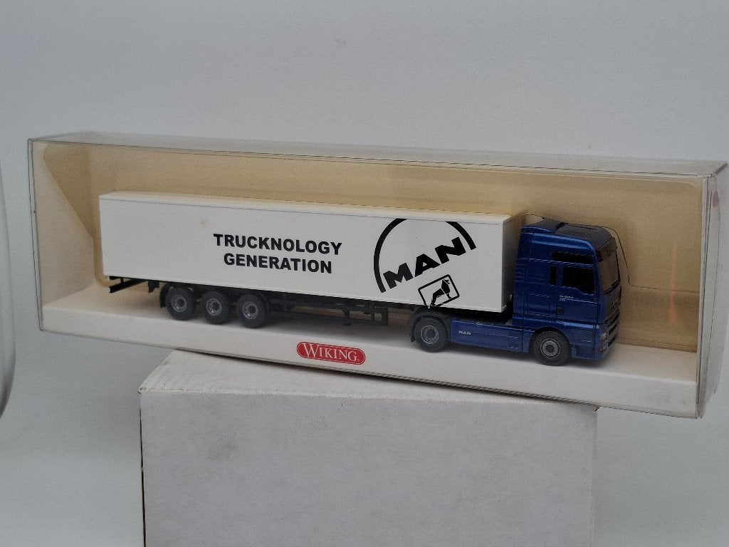 MAN truck met koffer trailer - Wiking 1/87, Verzenden, Zo goed als nieuw, Bus of Vrachtwagen, Wiking