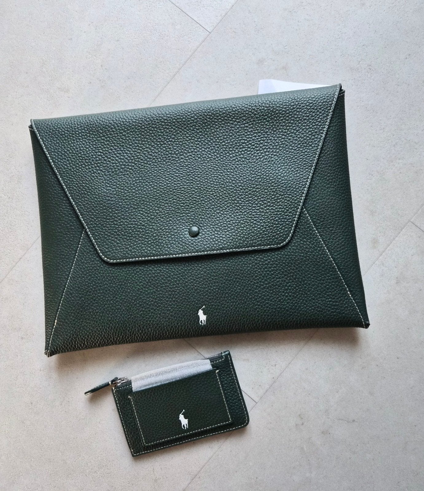 Polo Ralph Lauren leren portfolio inclusief leren pasjeshoud, Groen, 15 inch, Nieuw, Aktetas