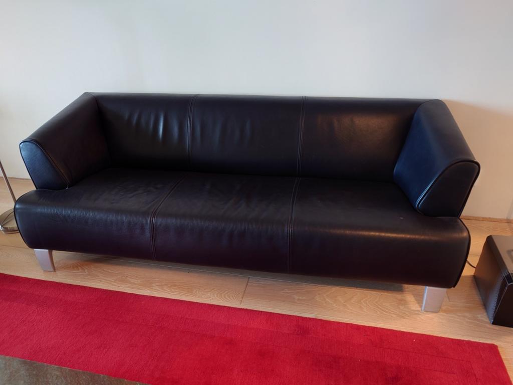 Zwarte leren designbank Rolf Benz, model 2300, Ophalen, 150 tot 200 cm, Driepersoons, Zo goed als nieuw