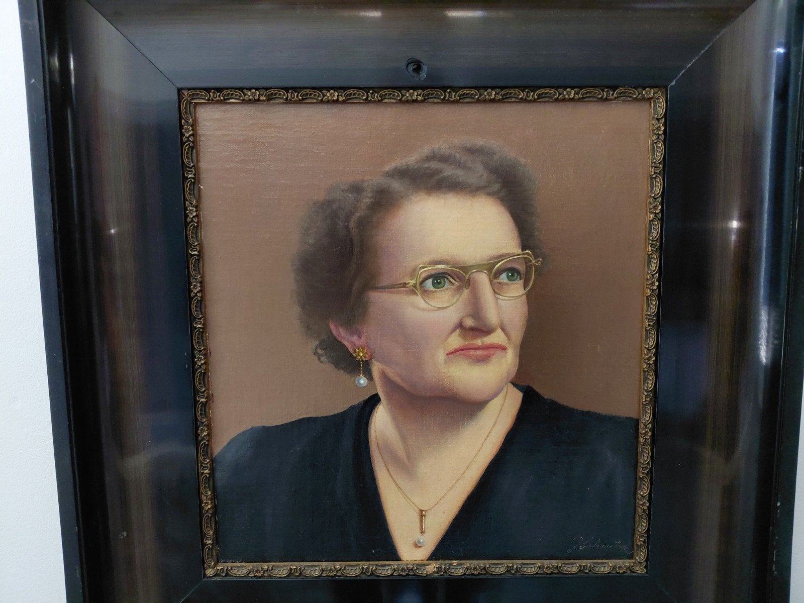 schilderij olieverf  portret gesigneerd  door G.Schouten-, Paneel, Portret of Personen, Realistisch, Ophalen of Verzenden