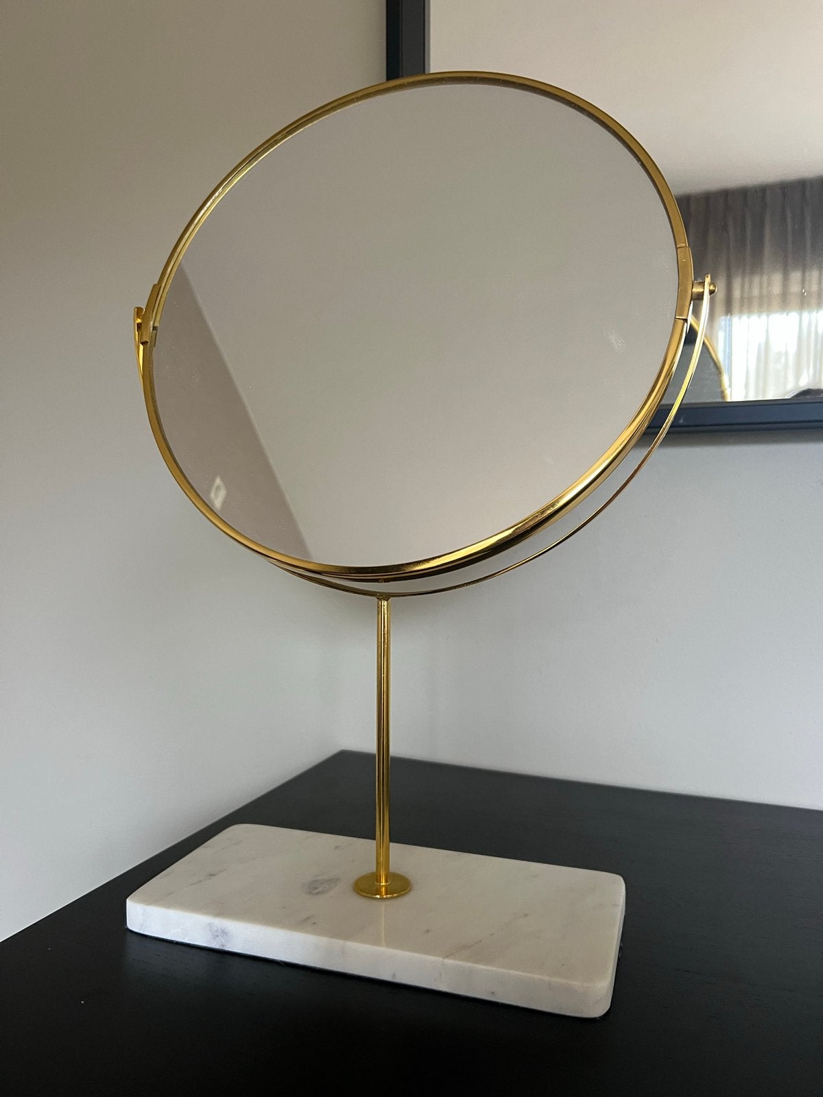 Zara Home Spiegel met Marmeren Onderstel - Goud, Minder dan 50 cm, Rond, Ophalen of Verzenden, Zo goed als nieuw