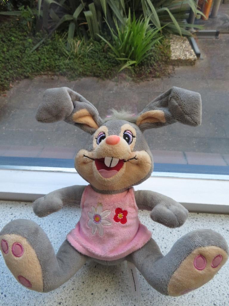 Konijn met roze jurkje merk Nicky Toy meet zittend ca 25 cm, Gebruikt, Konijn, Ophalen of Verzenden, Wasbaar