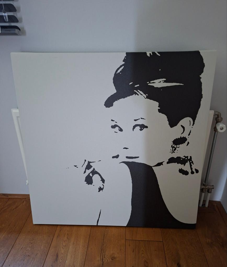 Canvas Audrey Hepburn zwart wit 90x90 cm, Ophalen