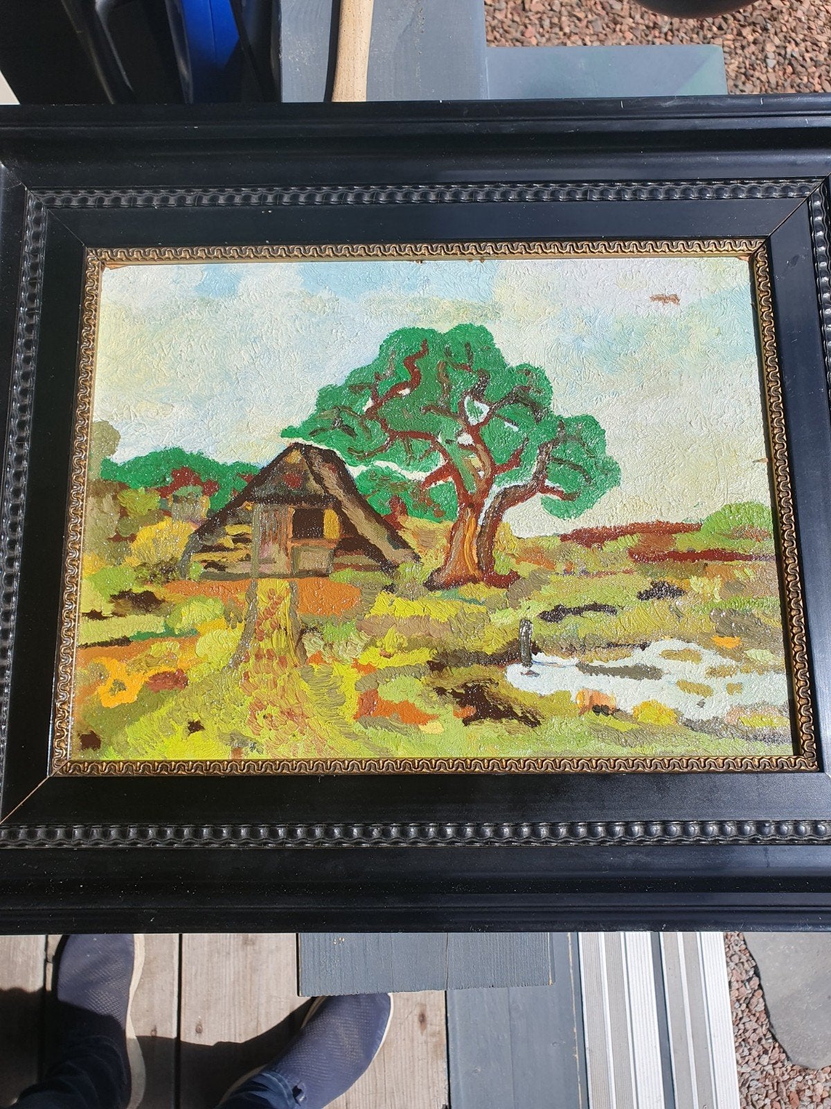 Oud schilderij met landschap ik denk Groningen ploeg, Antiek en Kunst, Ophalen of Verzenden