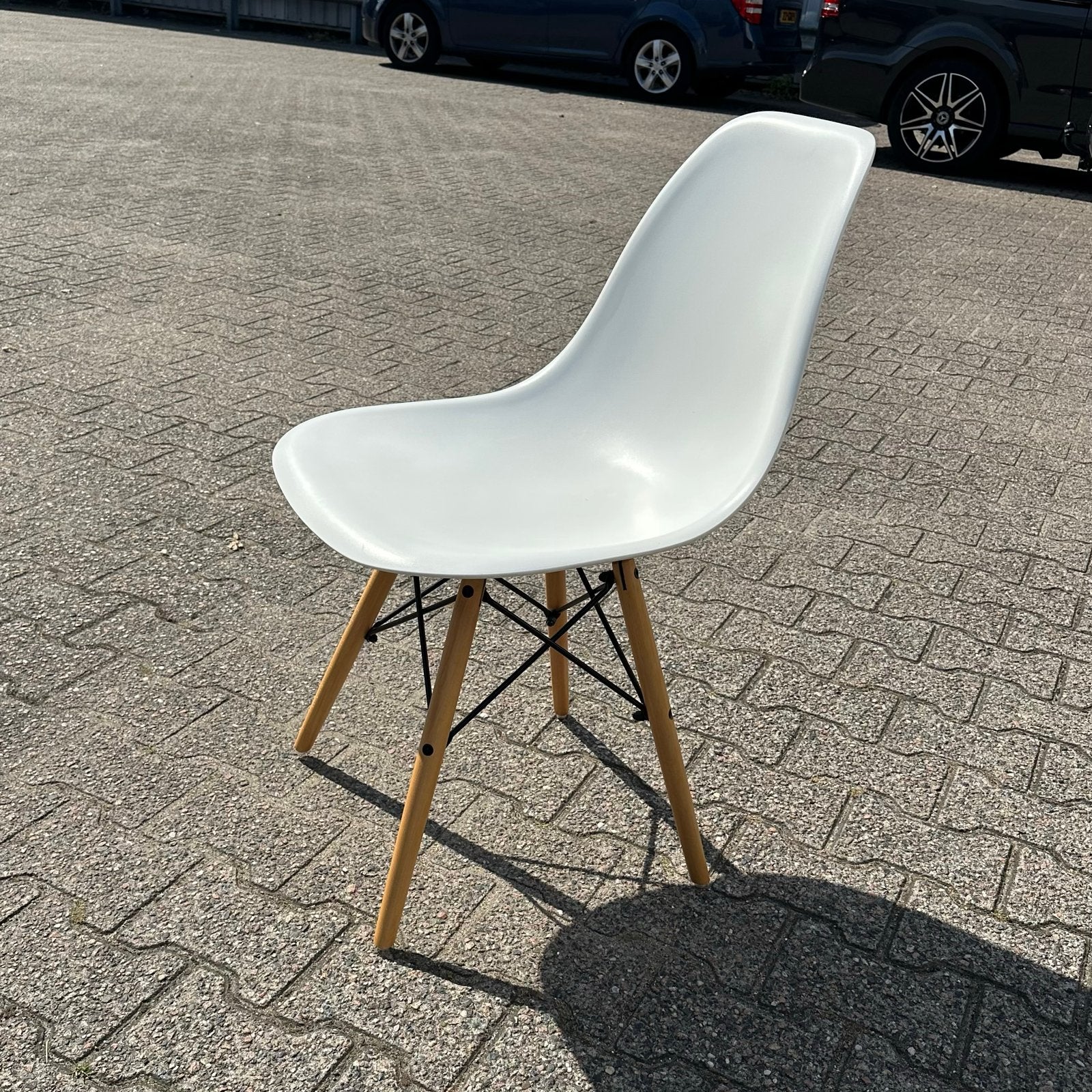 6x witte eetkamerstoel, Ophalen, Kunststof, Gebruikt, Wit