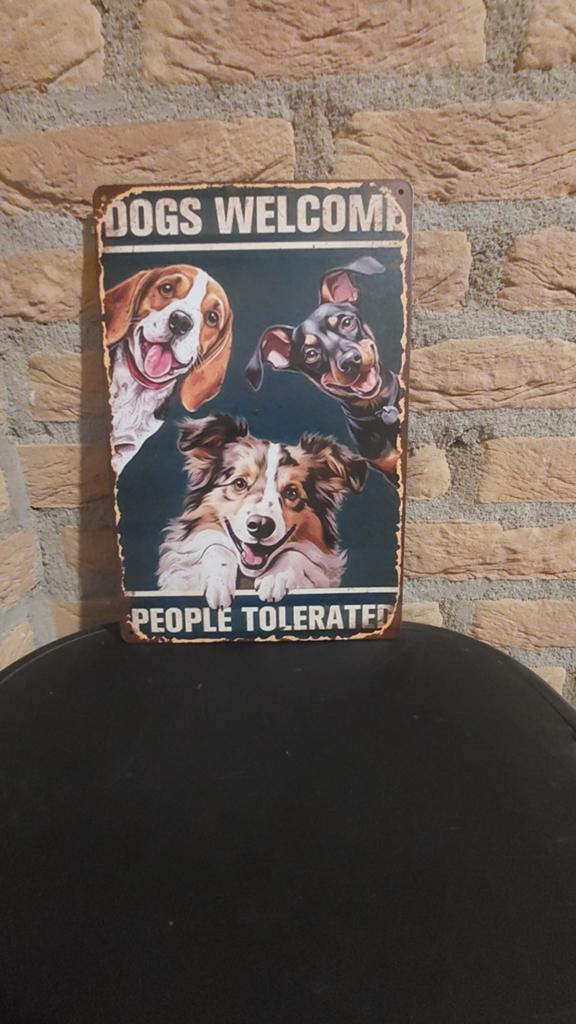Metalen bord 'Dogs Welcome People Tolerated' 20x30cm, Metaal, 30 cm, Industrieel, 20 cm