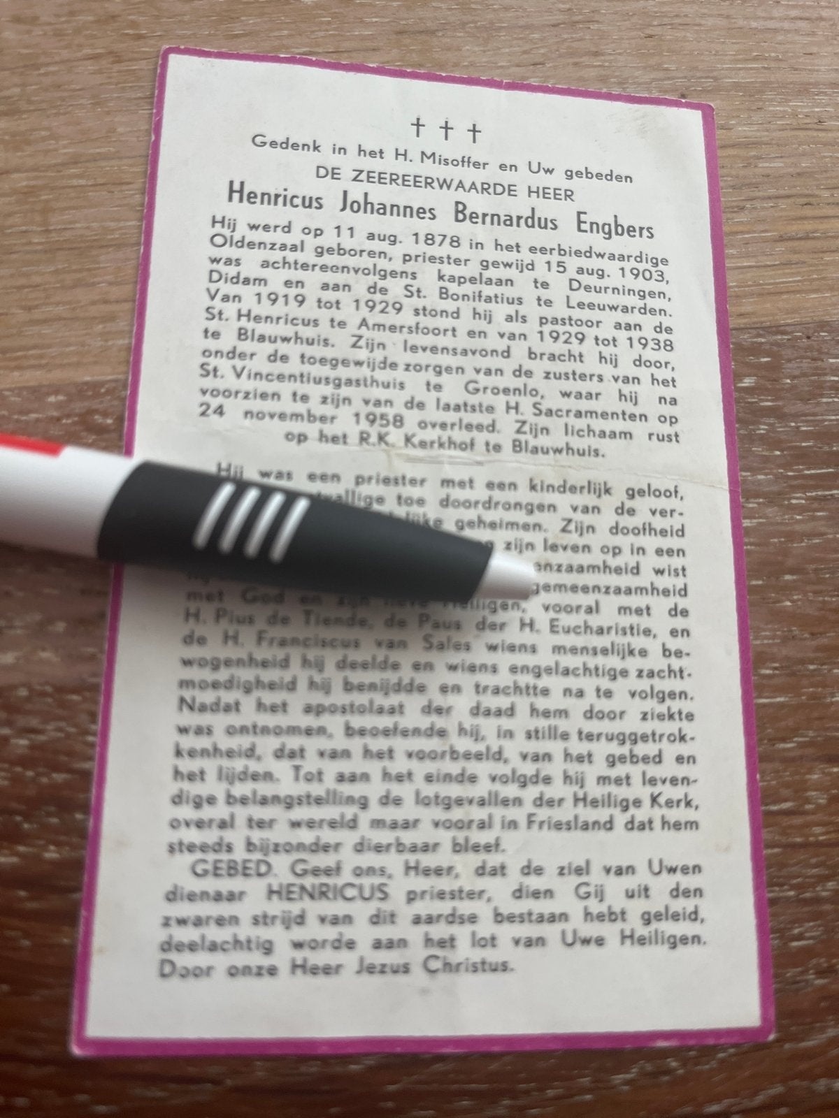 Engbers Henricus 1878 Oldenzaal 1958 Groenlo priester, Verzamelen, Ophalen of Verzenden, Bidprentje