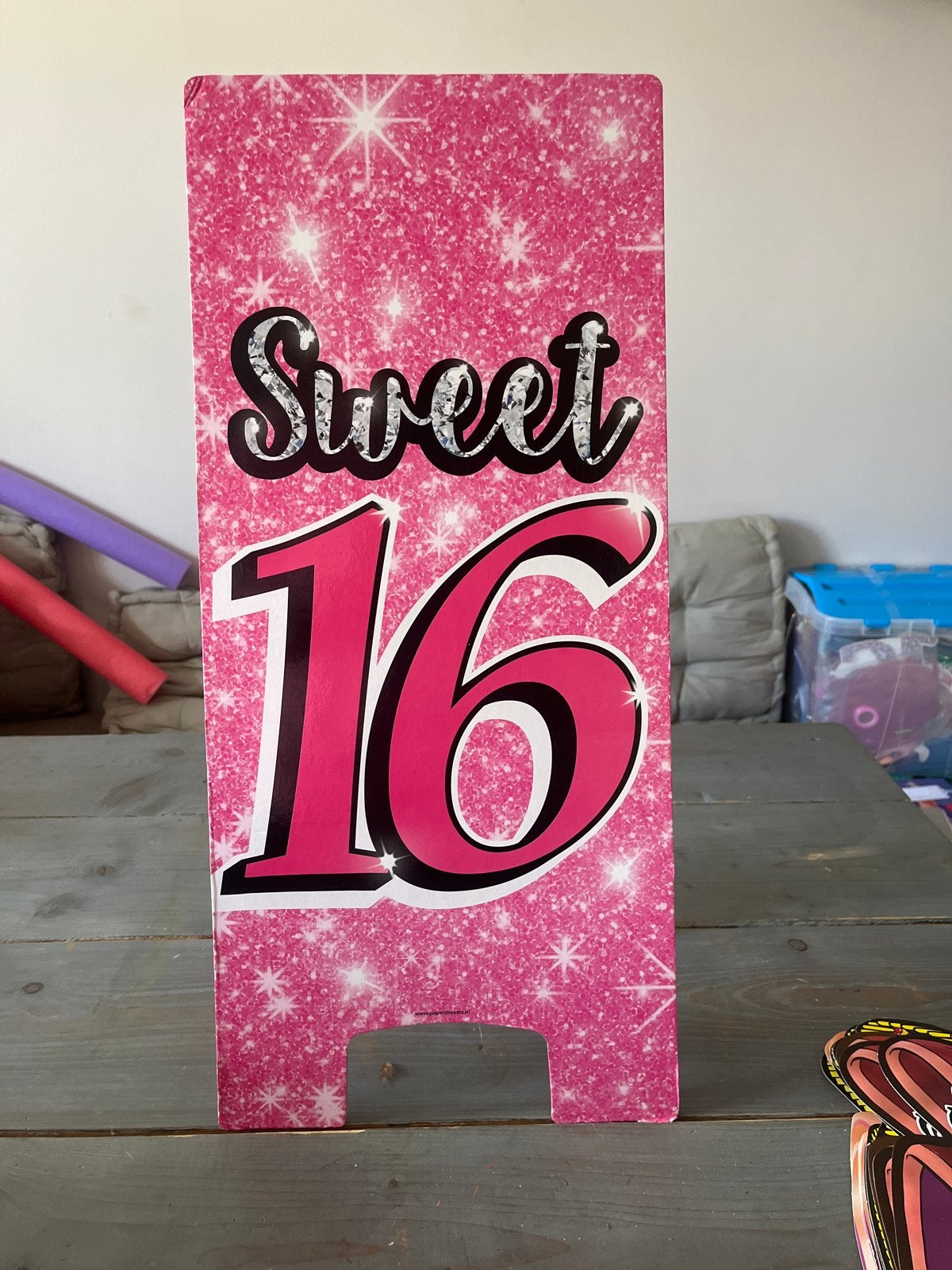 Sweet 16 Feestbord - Roze Glitter Decoratie, Ophalen of Verzenden, Gebruikt, Versiering, Verjaardag