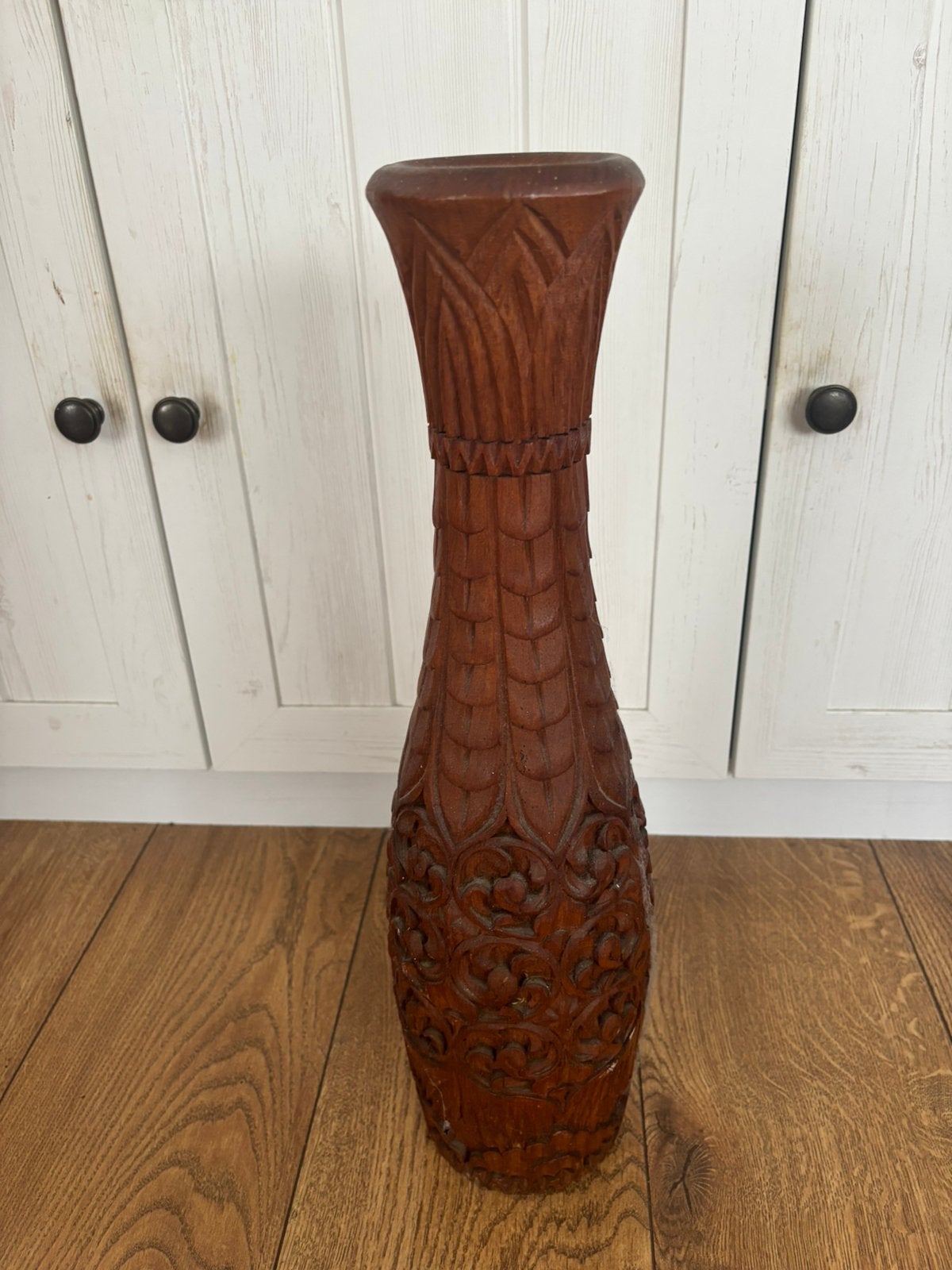 Te koop teak houten siervaas, Ophalen, Zo goed als nieuw, Bruin, Hout