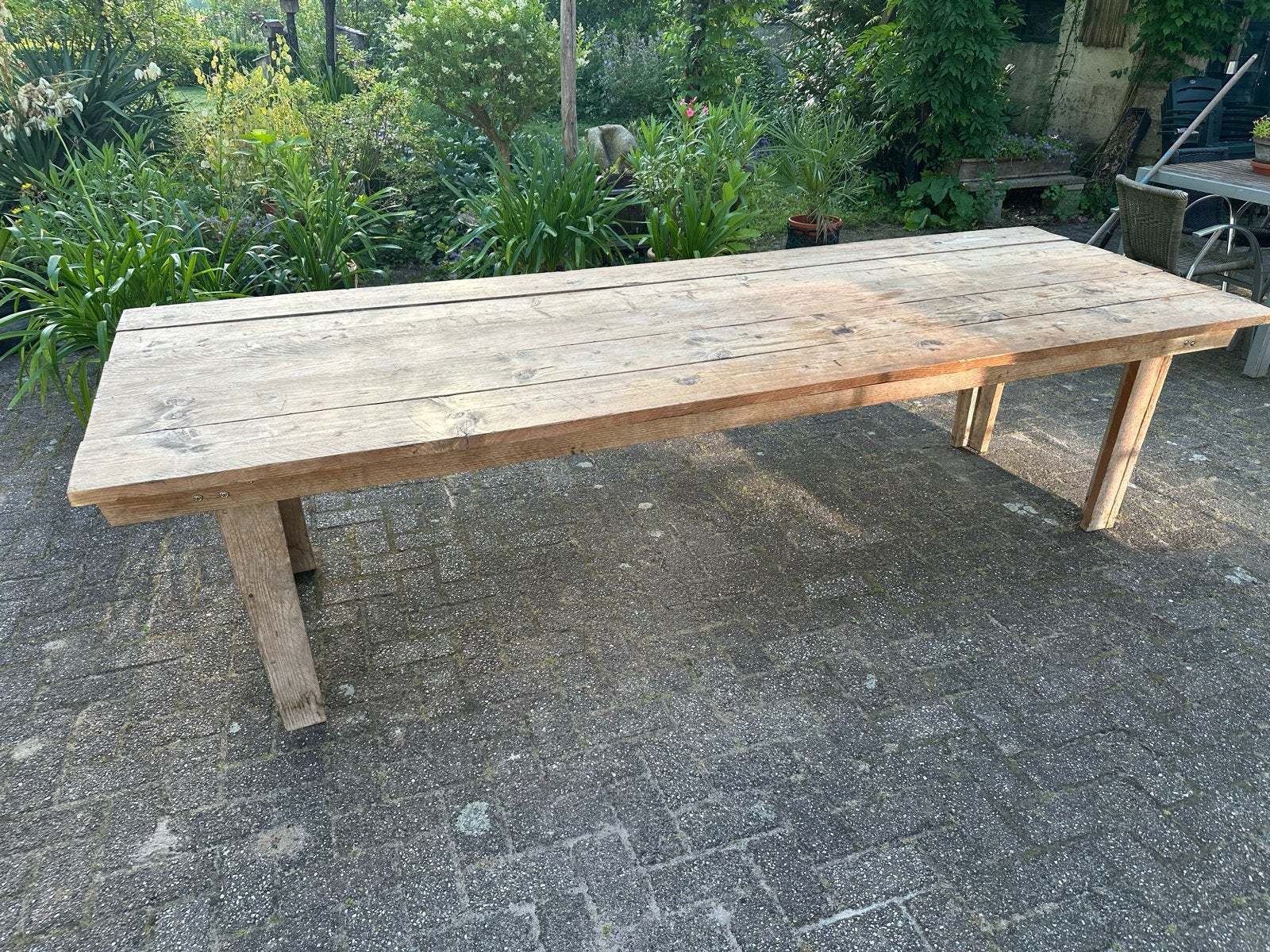 Robuuste steigerhouten tafel - 289x97x71 cm, Ophalen, Gebruikt, 200 cm of meer, 50 tot 100 cm