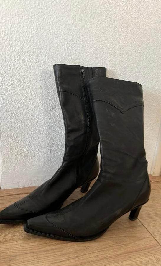 Zwart leren Laarzen kuit hoogte, maat 38, Ophalen of Verzenden, Nieuw, Zwart, Hoge laarzen