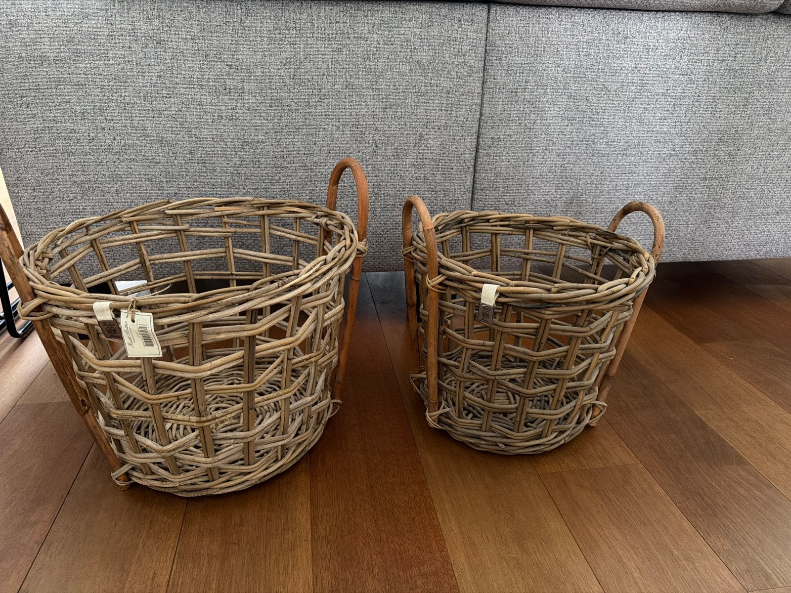 Set van 2 Rivièra Maison Rustic Rattan manden, Huis en Inrichting, Gevlochten, Mand, Rond, Ophalen of Verzenden