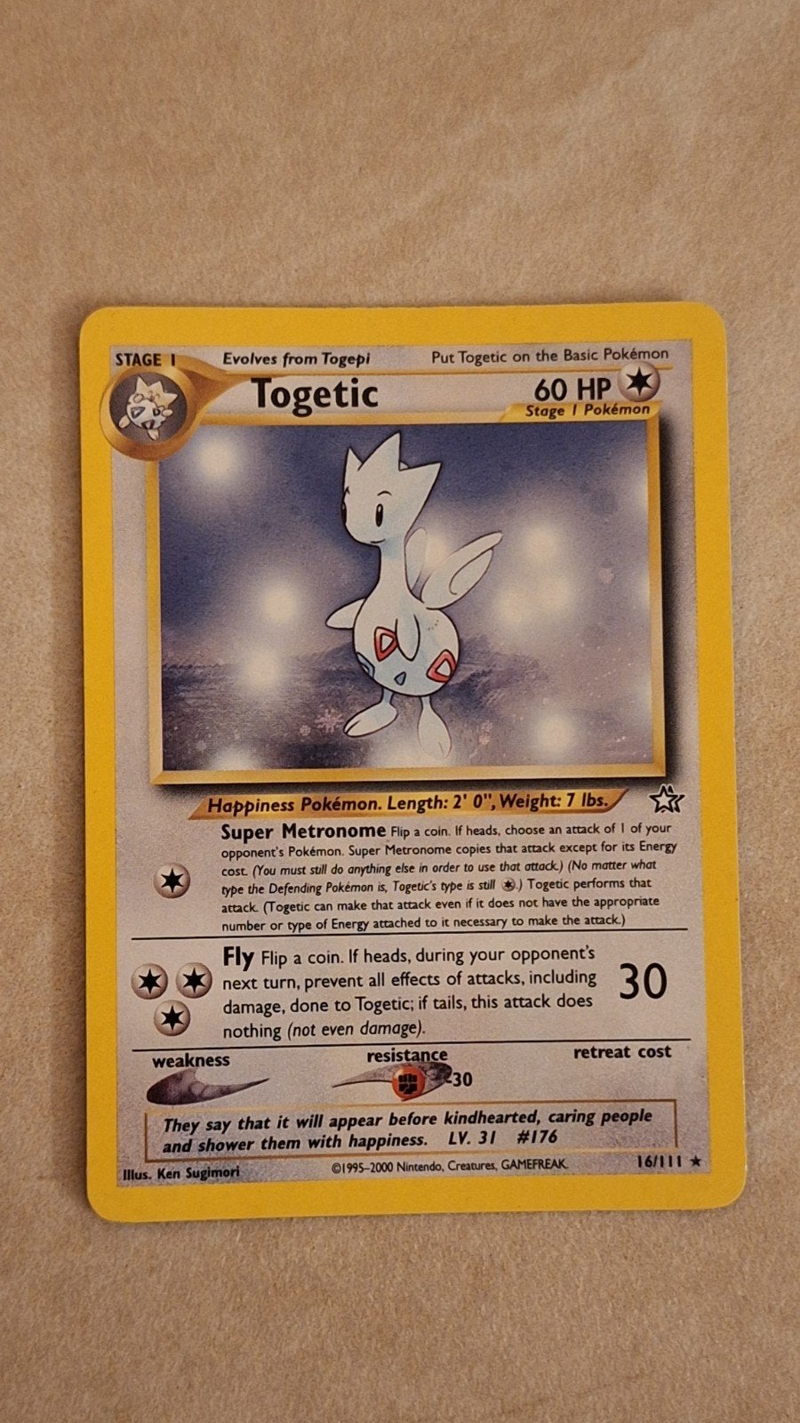 Togetic Neo Genesis holo Pokemon Kaart, Hobby en Vrije tijd, Ophalen of Verzenden, Zo goed als nieuw, Losse kaart, Foil