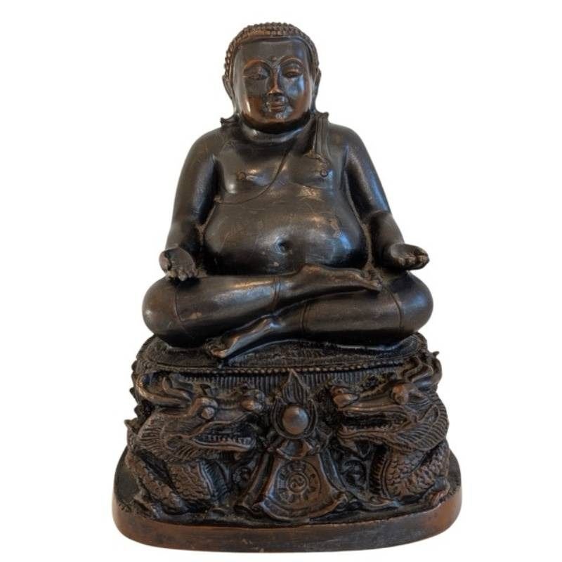 Chinees bronzen Boeddhabeeld op drakensokkel – 037, Gebruikt, Ophalen of Verzenden, 23 cm, Bruin