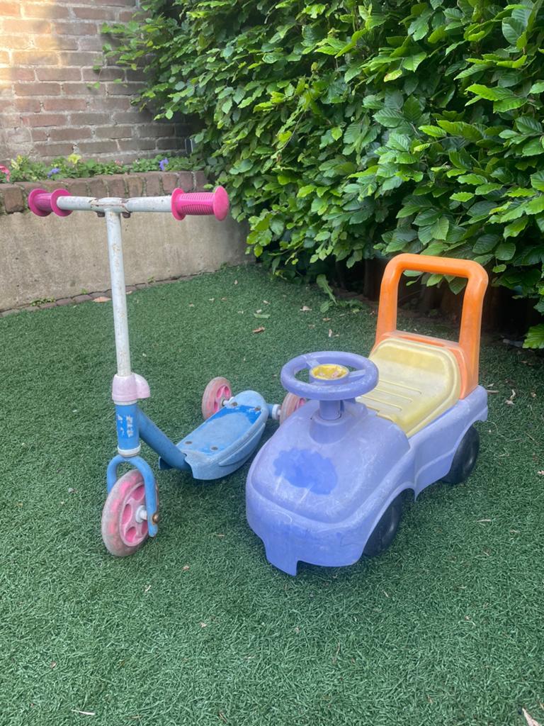 Gebruikte step en loopkarretje (buitenspeelgoed), Kinderen en Baby's, Speelgoed | Buiten | Voertuigen en Loopfietsen, Ophalen