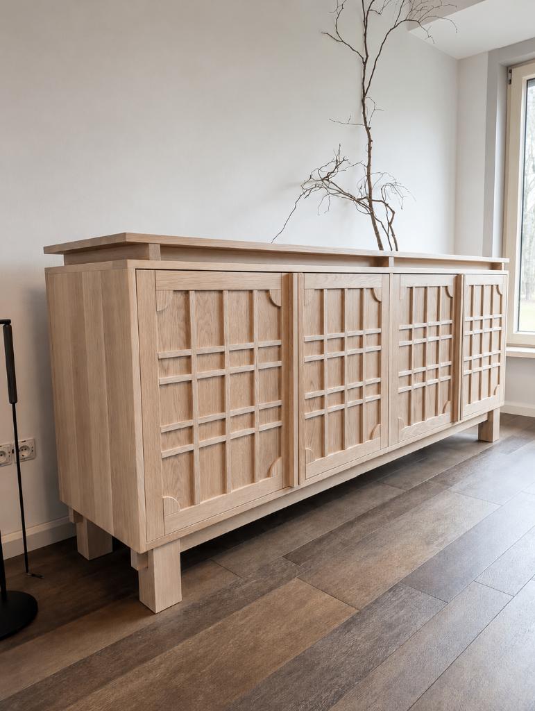 Tikamoon Bodi - Massief eikenhouten buffet 220x95x50, Ophalen, Zo goed als nieuw, 25 tot 50 cm